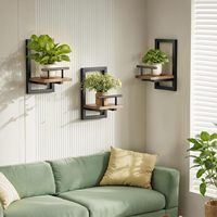 Étagères murales flottantes en métal modernes personnalisées à 2 niveaux, gain de place pour la chambre à coucher, le salon, la cuisine, la salle de bain (lot de 2)