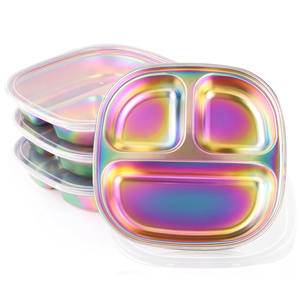 Kırılmaz kare çocuk bebek tepsileri paslanmaz çelik bölünmüş gıda tepsileri 3 bölüm yemek tabakları restoran için kafeterya karışıklık tepsisi - Product Image 1