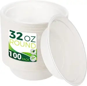 무료 샘플 100% 퇴비 가능 32 온스 종이 그릇 헤비 듀티 일회용 그릇 뜨거운 수프와 우유 시리얼에 적합