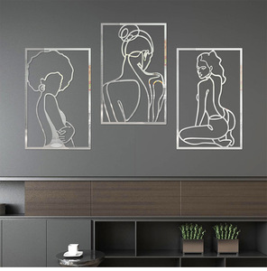 Décoration murale dorée en métal pour chambre à coucher et salon, cadre suspendu abstrait en forme <span class=keywords><strong>de</strong></span> <span class=keywords><strong>corps</strong></span> <span class=keywords><strong>de</strong></span> <span class=keywords><strong>femme</strong></span>, décoration murale en métal - Product Image 1