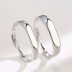 <b>Silver</b> Plated Copper Personalized Custom <b>Rings</b> Name Letters <b>Adjustable</b> Men Women Couple Broad Band Rectangle Wedding <b>Ring</b> - Product Image 1