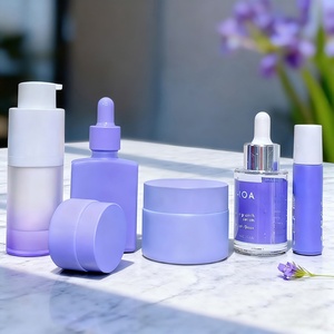 Custom Purple Skincare 50g Moisture Cream Jar 30ml Face Serum <b>Bottle</b> 15ml Airless <b>Pump</b> <b>Bottle</b> Sets for Cosmetic Packaging - Product Image 1