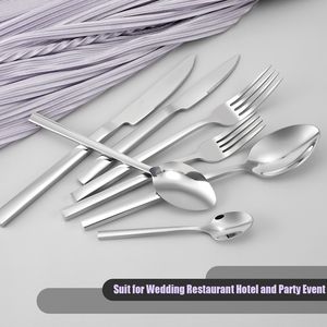 Luxury Silverware <b>Flatware</b> Metal Matte Square Handle Dinner Knife Fork Spoon Stainless Steel Cutlery set - Product Image 4