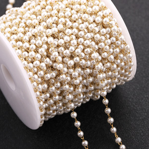 Chaîne en acier titane avec perles imitation blanches, perles rondes plaquées or 18 carats pour collier, bracelet, artisanat et décoration DIY - Product Image 5
