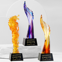 Trophée en cristal de haute qualité avec glaçure antique, gravure de logo personnalisée, base en cristal noir, souvenir d'entreprise