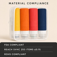 Kits de voyage en silicone, lot de 4, bouteilles de voyage en silicone sans BPA, 100 ml, pour le transport en avion avec sac de rangement transparent