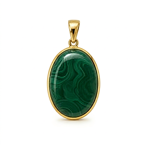 Pendentif en argent Ha Gems, ovale, en malachite naturelle, style original, unisexe, plaqué or, vente en gros, pour femmes, Rajasthan - Product Image 1