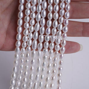 Chaîne de perles d'eau douce de forme de riz blanc de 5-6 mm, produit semi-fini naturel, perle faite à la main, accessoire de collier DIY, teinte rose - Product Image 4