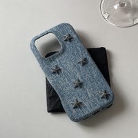 Étui de luxe élégant pour iPhone 16 Pro Max en toile avec rivets étoiles, compatible également avec iPhone 13, 14, 15 Pro Max