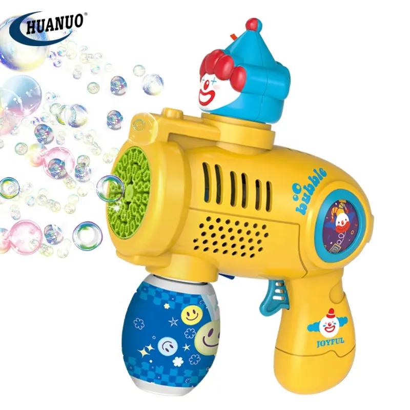 Neuer Trend 32-Loch-Seifen-Spielzeug Kind niedlicher Clown in Form einer Seifenpistole Maschine Outdoor-Aktivität Spielzeug mit Musik und Licht