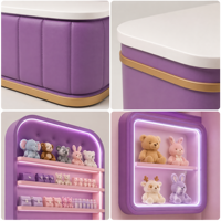 Vitrine d'exposition lumineuse LED personnalisée couleur macaron pour magasin de jouets, mobilier moderne pour centre commercial, taille et forme sur mesure