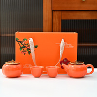 Service à thé en céramique Beifu avec glaçure couleur kaki, coffret cadeau avec design personnalisable, origine Chine, pour cadeaux d'affaires et de voyage