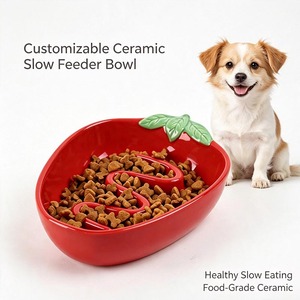Comedero Lento para Perros de Cerámica con Forma de Fresa, Bonito y Redondeado, para una Digestión Saludable - Product Image 1