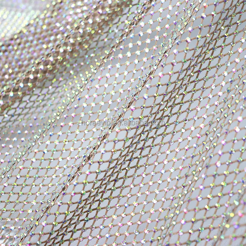 SS12 New Design Stretch Rhinestone Mesh Fabric Crystal Glass Rhinestone Strong Mesh Fabric For Cloth