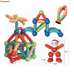 Bricstar best selling 68pcs 3d christmas puzzle magnetic rods and ball blocks educational toys for kids
