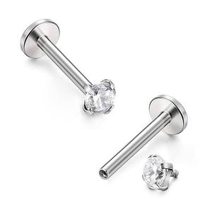 Boucles d'oreilles clous Lotus G23 à filetage interne, dos plat, avec zircon cubique transparent, en stock, pour piercing cartilage et labret - Product Image 2