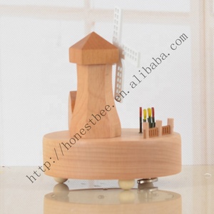 Molino de viento tren de Navidad de madera cajas de música carrusel de los movimientos con la hermosa campiña decoraciones de navidad regalo - Product Image 5