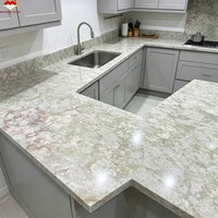 Comptoir de cuisine, table à manger, mur, bureau d'accueil en marbre Calacatta Monet Breccia Botticelli Nature Rose, design moderne, sur mesure