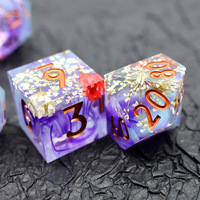 Ensemble de dés DND en résine artisanale, superbes dés polyédriques bleu violet fumée avec fleurs pour donjons et dragons RPG Game-N43