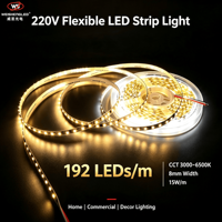 Lampu Strip LED 192leds Dual Color 2835 CCT 220V 1800K+6500k Laris Manis, Lampu Pita LED Plafon 8mm, Dapat Diatur Warna