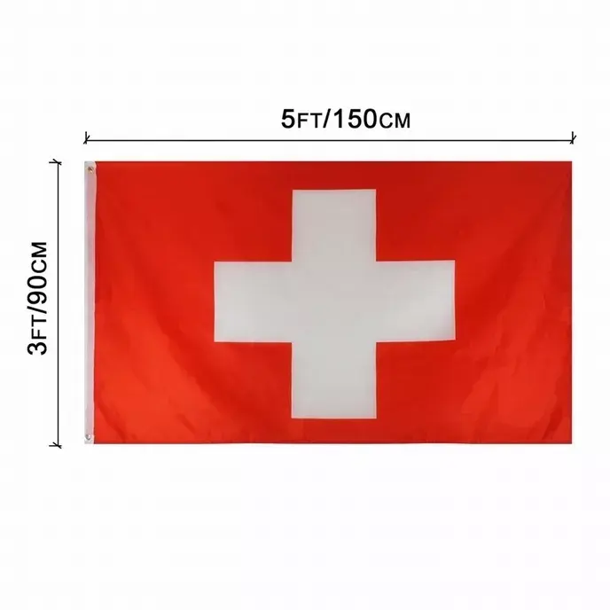 थोक सस्ता स्टॉक 3x5 फीट सिविल एनसाइन सफेद स्विस क्रॉस स्विट्जरलैंड का ध्वज