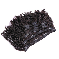 Extensions de Cheveux Naturels Afro Kinky Bouclés avec Clips, 100% Cheveux Humains Bruts de Temple Indien, 7 Pièces, Noir Naturel