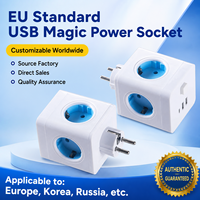 Enchufe múltiple de escritorio con 3 puertos USB, interruptor maestro, IP44, latón y ABS, que ahorra espacio, con adaptador de corriente europeo.