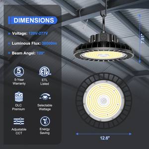 Lámpara High Bay Redonda Tipo UFO de Alta Luminosidad con Gancho de Suspensión, Sensor de Microondas y 3 Temperaturas de Color (3CCT) para Gimnasios y Clubes Deportivos - Product Image 6