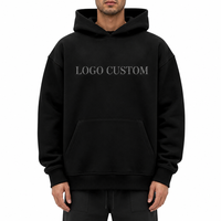 Hoodie Custom Logo 350gsm Katun Poliester Blend Pria Wanita Oversized Drop Shoulder Pullover Sweatshirt Grosir