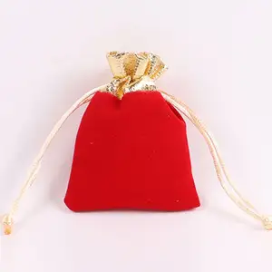 Bolsa para joias em tecido de feltro de veludo com logotipo bolsa para joias com cordão