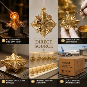 Luxury Champagne Gold Glass Christmas Ornament Starburst Shape with Hand-applied <strong>Glitter</strong> for Elegant Holiday Decor - Product Image 4