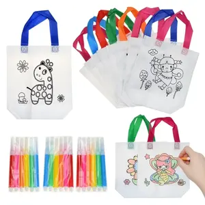 Lilalila fabrika üretmek çocuk çizim diy oyuncak hediye olmayan dokuma renk dolu tote çanta DIY çevre dostu graffiti çanta