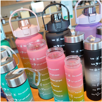 Bouteille de sport grande capacité 2000 ml à dégradé de couleurs, avec couvercle à clapet, paille et sangle de transport, idéale pour le camping, sac OPP à changement de couleur