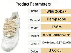 Lacets en coton de haute qualité personnalisés de 10 à 12 mm, couleur unie, torsadés, en <span class=keywords><strong>corde</strong></span> de chanvre ronde, universels pour toutes les chaussures, durables, antidérapants - Product Image 2