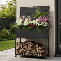 Jardinière multifonctionnelle sur mesure avec étagère de rangement pour bûches, treillis métallique à lattes, roulettes robustes et jardinière surélevée