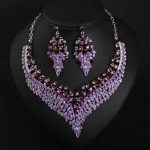 Qushine शानदार क्रिस्टल हार और कान की बाली प्रोम गहने सेट दुल्हन शादी के गहने सेट - Product Image 2