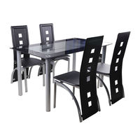 Ensemble de table à manger moderne pour restaurant, plateau en verre, 6 chaises en cuir noir pour chambre, salon, bar à domicile, luxe léger, durable