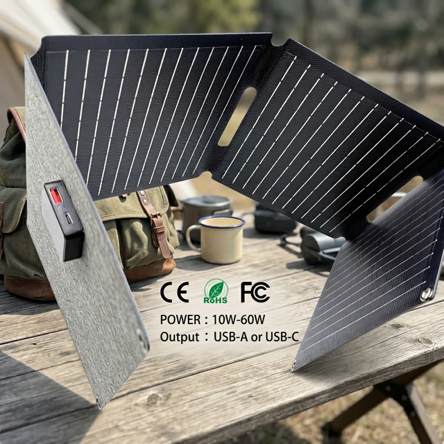 60w Portable 18v Foldable Portable Mini Solar Panel with Usb-c Pd Mppt Charger 60w with Usb 5v
