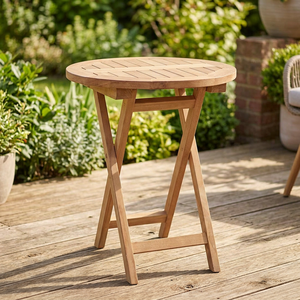 Table de salle à manger d'extérieur moderne pliable ronde en teck massif 2 places pour patio et jardin - Product Image 2