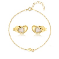 Ensemble de bijoux fins en argent sterling 925 plaqué or 18 carats avec bracelet et boucles d'oreilles en opale en forme de cœur pour femme, cadeau