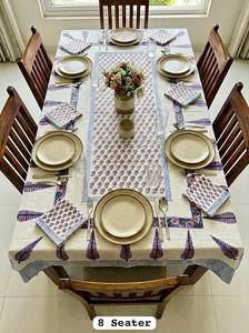 Hand Block Printed 100% Cotton Modern Floral Dining <b>Table</b> <b>Cover</b> with Napkins for 8 Seater - Product Image 2