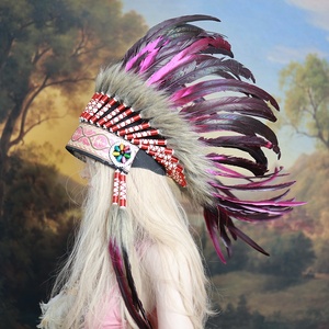 Coiffes à plumes pour enfants, vente directe usine, pour spectacles, accessoires capillaires teints style cocktail, tribal et sauvage - Product Image 4