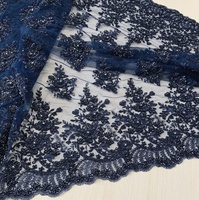 Tela de Encaje con Lentejuelas y Cuentas Azul Marino de Lujo para Vestidos de Novia, Alta Calidad, Bordados de Doble Cara