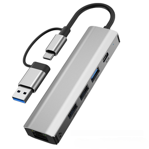 Hub USB 3.0 USB 2.0 multiport 5 en 2 avec adaptateur RJ45, convertisseur de type C, Ethernet 100M, <span class=keywords><strong>station</strong></span> d'accueil RJ45 pour <span class=keywords><strong>MacBook</strong></span> <span class=keywords><strong>Pro</strong></span> - Product Image 2