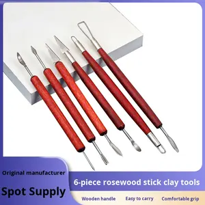 Juego <span class=keywords><strong>de</strong></span> herramientas <span class=keywords><strong>de</strong></span> <span class=keywords><strong>arcilla</strong></span> <span class=keywords><strong>de</strong></span> madera roja <span class=keywords><strong>de</strong></span> seis piezas con removedor <span class=keywords><strong>de</strong></span> huellas dactilares y herramientas <span class=keywords><strong>de</strong></span> modelado - Product Image 4