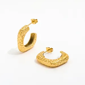 JOOLIM High End 18K Gold Plated Bump Statement Stainless Steel Hoop Earring Gold Jewelry Wholesale Tarnish Free Waterproof