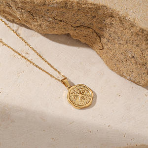 Classic Star <strong>Necklace</strong> for Women Irregular Shape with <strong>Coin</strong> Disc Compass Pendant Gold Plated Stainless Steel Textured <strong>Necklace</strong> - Product Image 3