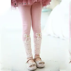 pantalon filles coréens Suppliers-Pantalons de printemps en dentelle pour filles, vêtements d'hiver de Style coréen, avec nœud solide, leggings de Mm