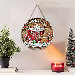 In stock: American country style Christmas round <b>door</b> sign ornament, wooden welcome sign, decorative hanging piece, wooden tag. - Product Image 1