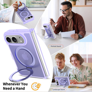 Coque de téléphone <span class=keywords><strong>portable</strong></span> magnétique sans fil populaire, violet clair, antichoc, personnalisée, avec support anneau et support de raquette pour <span class=keywords><strong>iPhone</strong></span> 18 Ultra Fold - Product Image 3